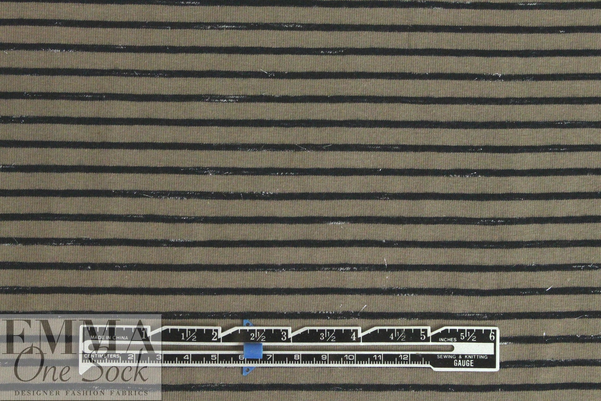 French mocha/black/lurex striped cotton blend knit 1.375 yds