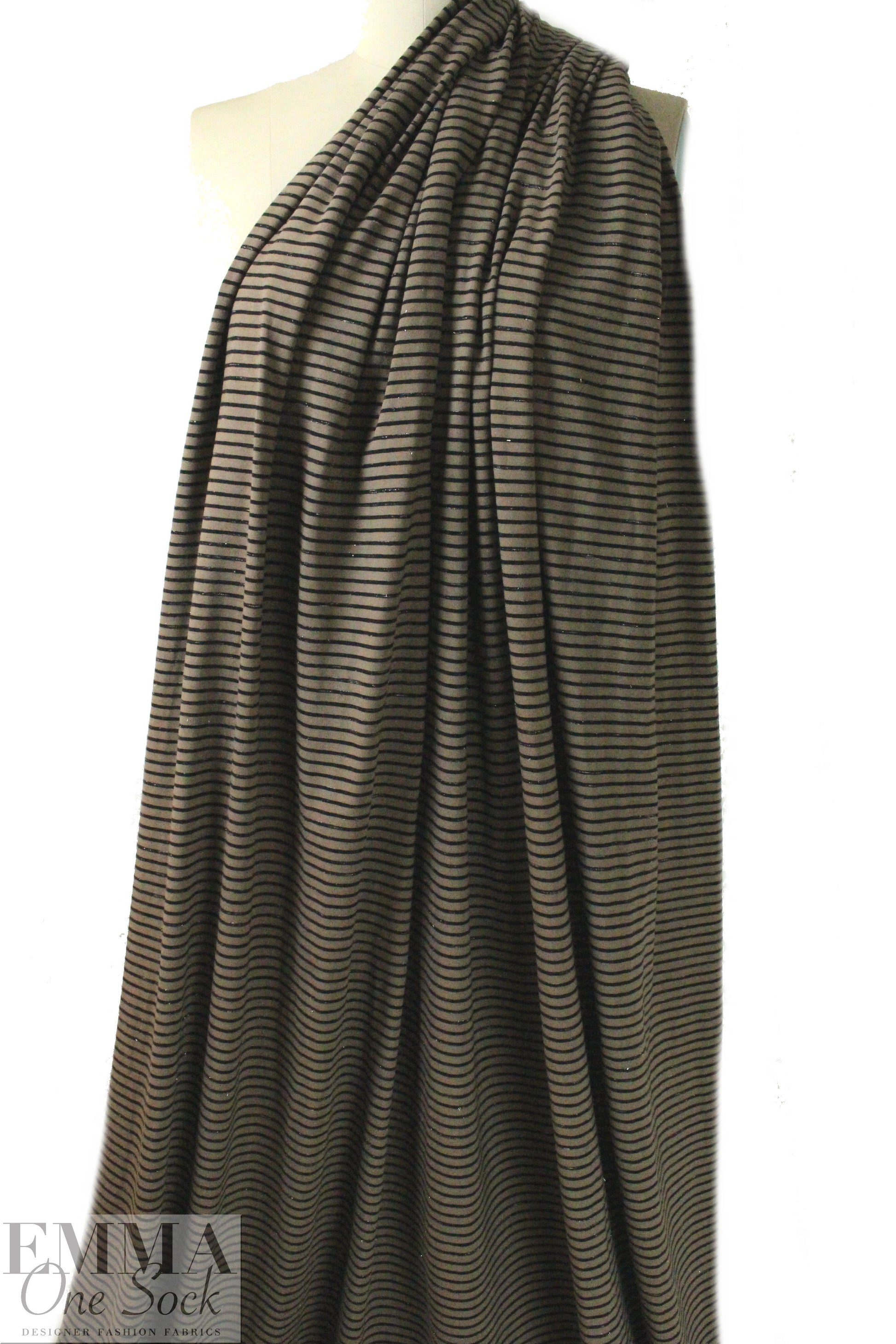 French mocha/black/lurex striped cotton blend knit