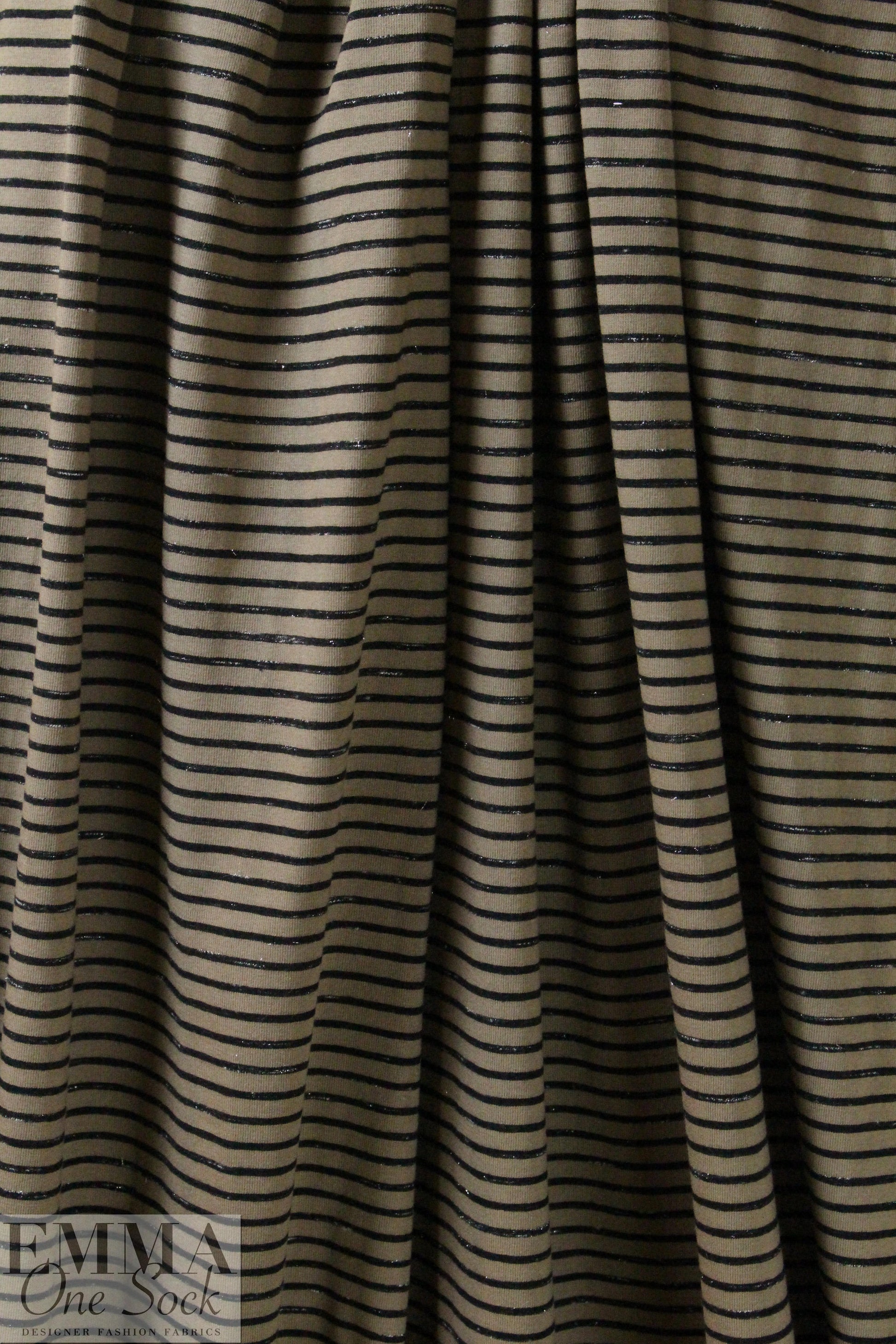 French mocha/black/lurex striped cotton blend knit .5 yds