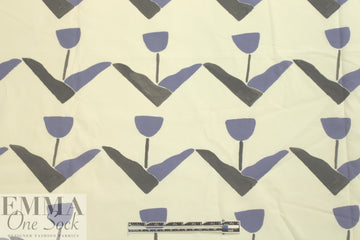 Whit large stylized tulip cotton/spandex shirting