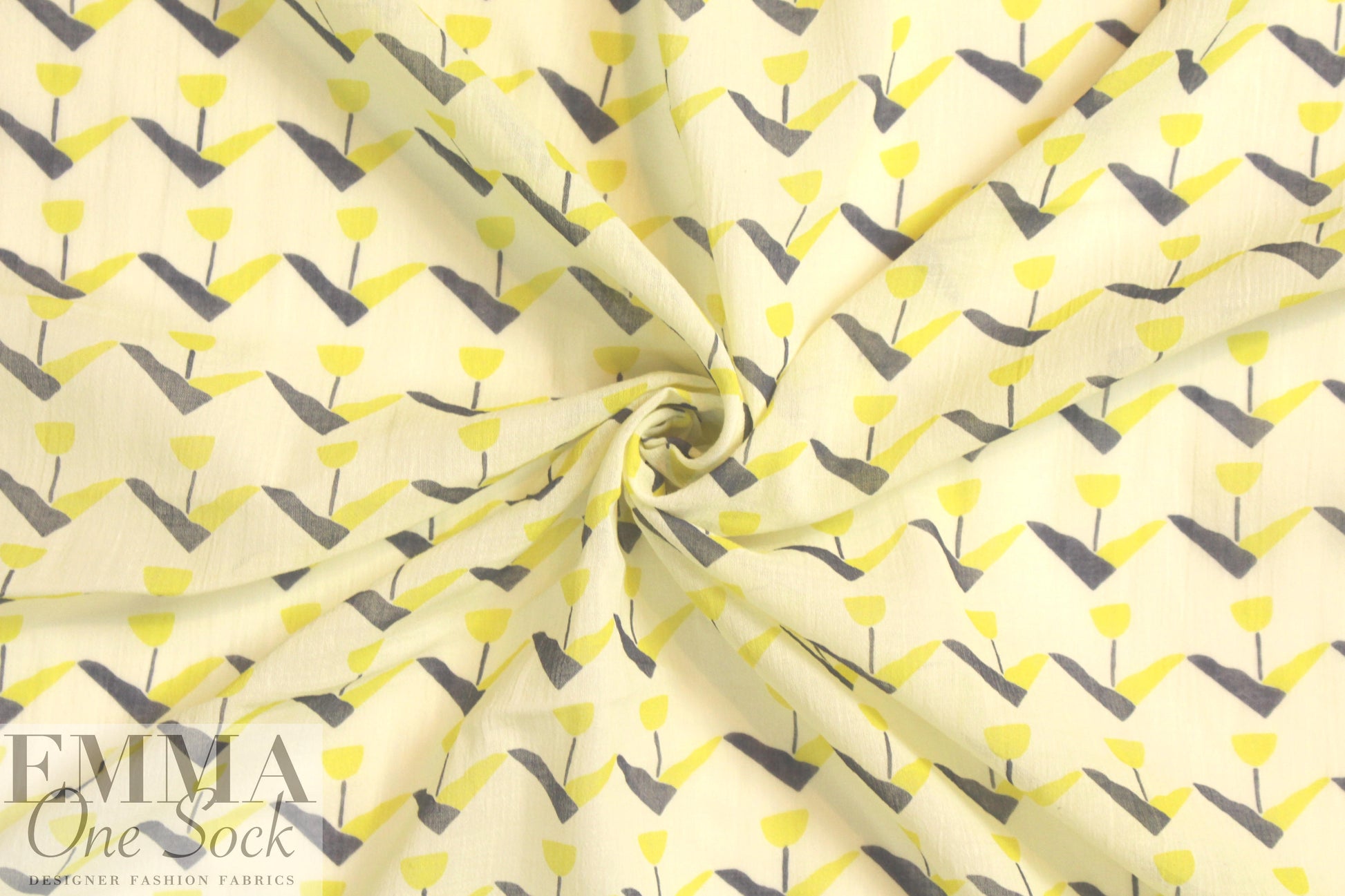 Whit stylized tulip textured cotton voile