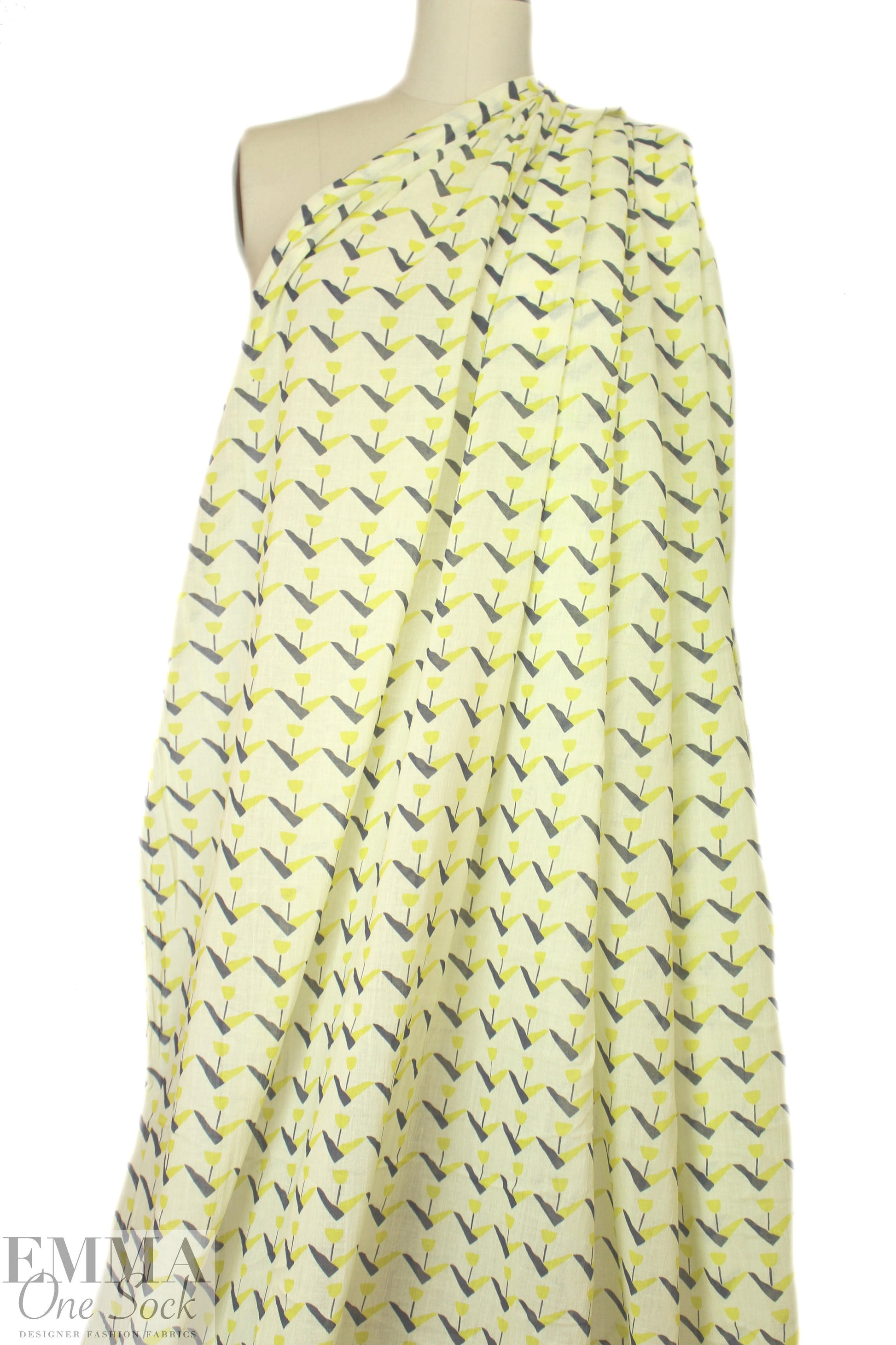 Whit stylized tulip textured cotton voile