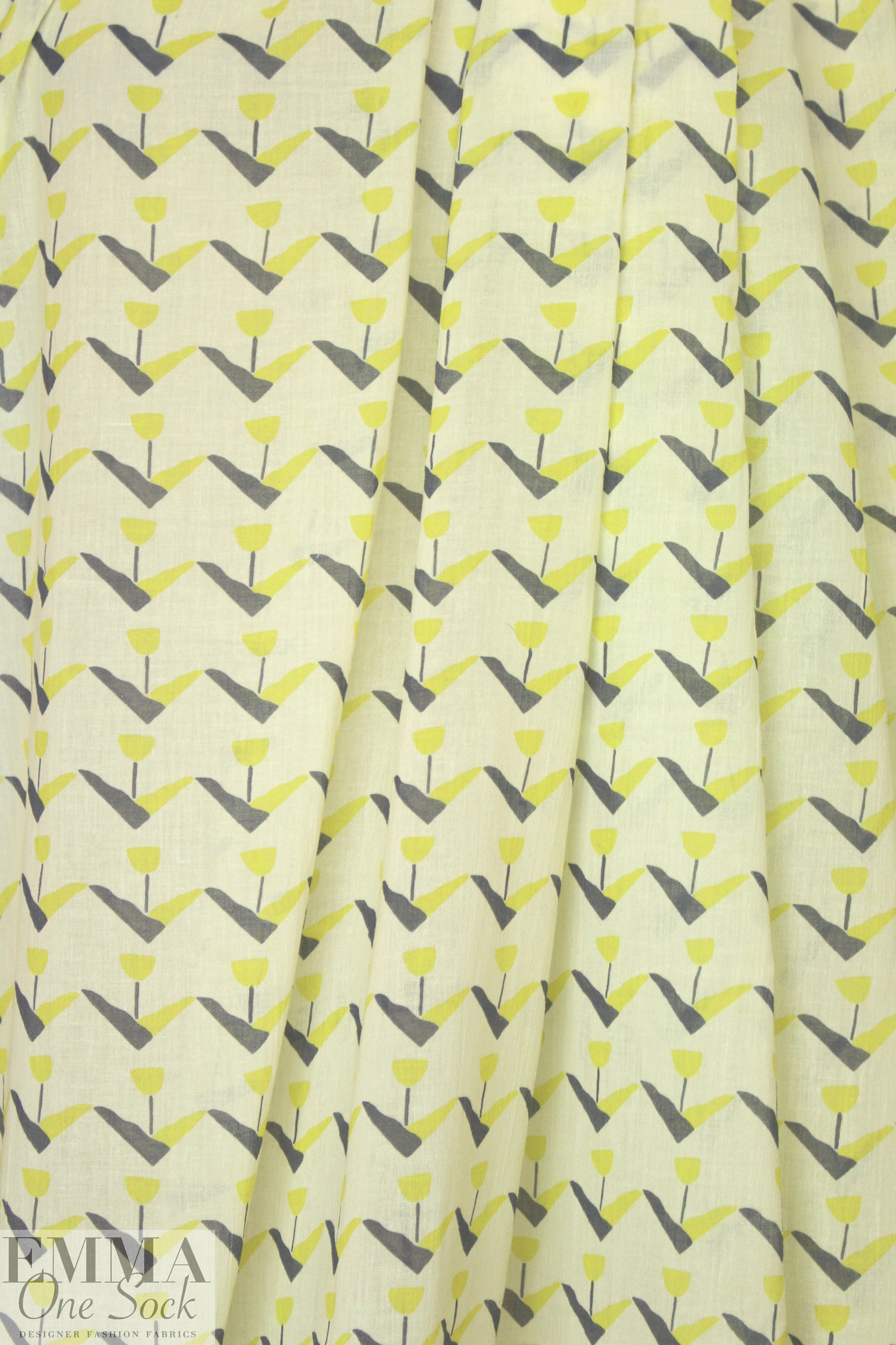Whit stylized tulip textured cotton voile