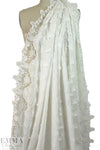 famous designer white 3-D floral embroidered cotton