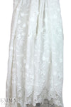 famous designer white 3-D floral embroidered cotton
