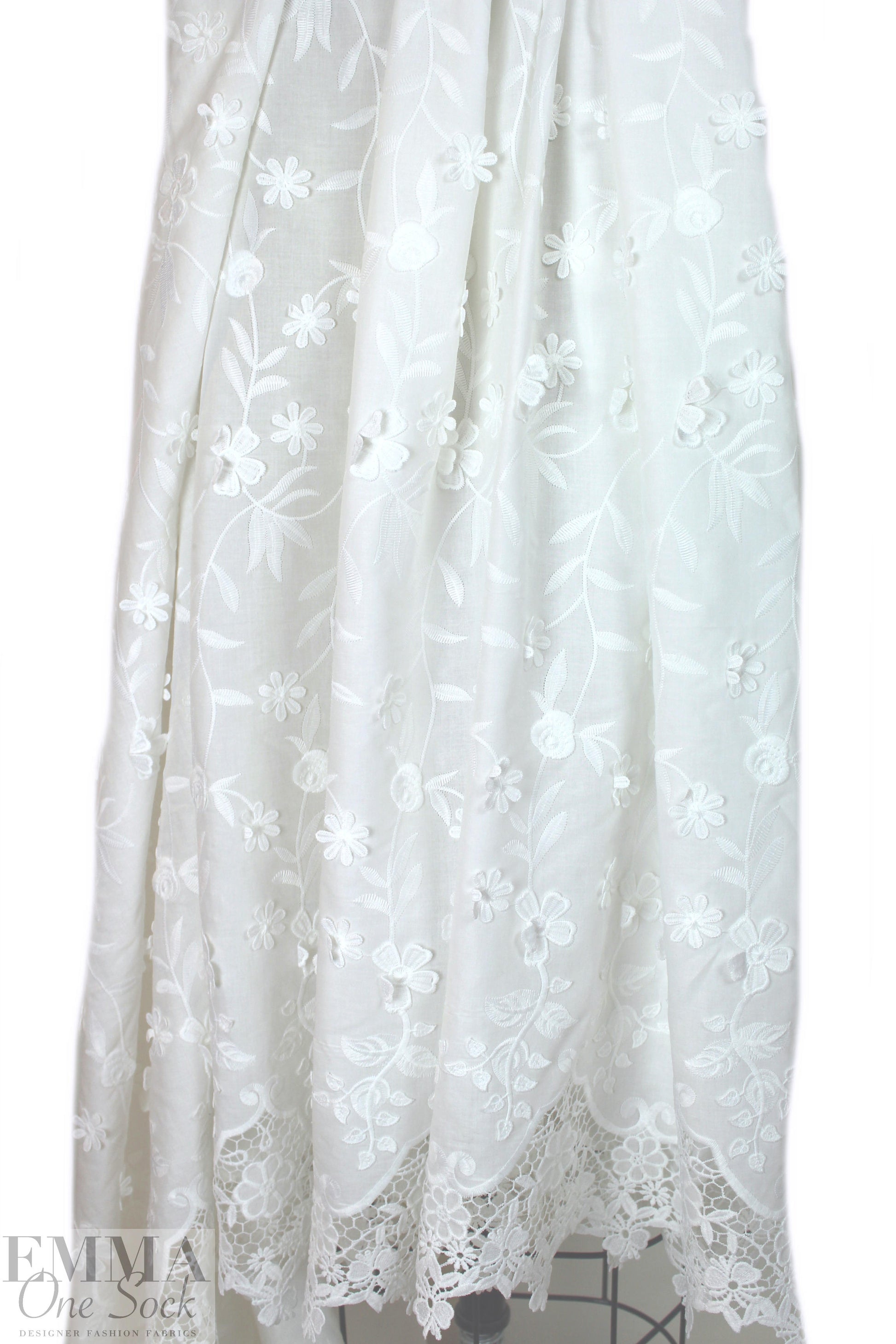 famous designer white 3-D floral embroidered cotton .66 yds