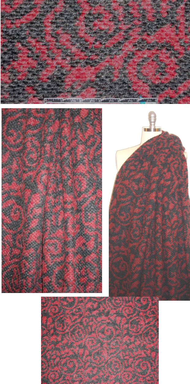 Italian rouge/charcoal swirl design textured wool