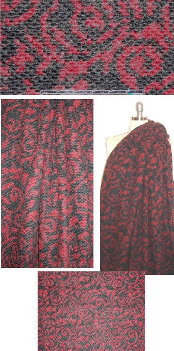 Italian rouge/charcoal swirl design textured wool