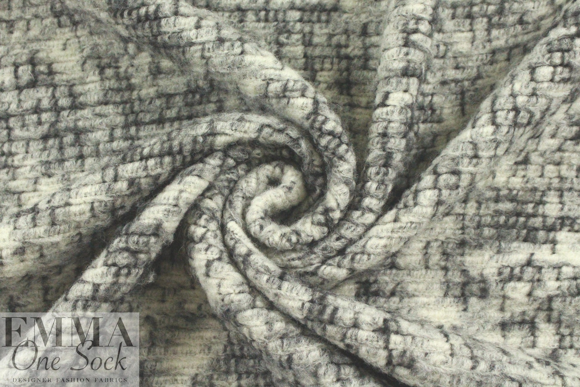 Italian wool boucle' - black/winter white 1.375 yd