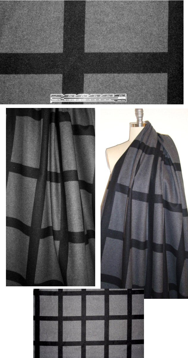 DKNY wool melton coating - gray/black grid