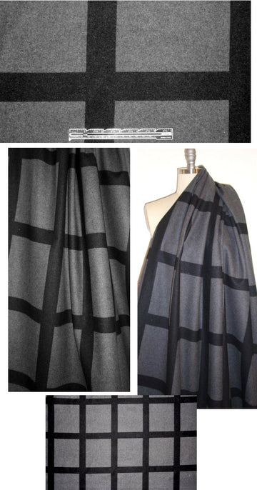 DKNY wool melton coating - gray/black grid 1.125 yds