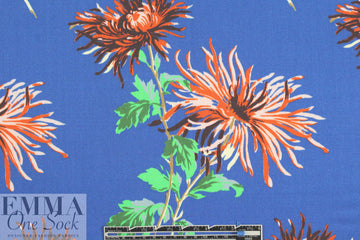 famous designer flowers on blue wool/silk woven 1.5 yds