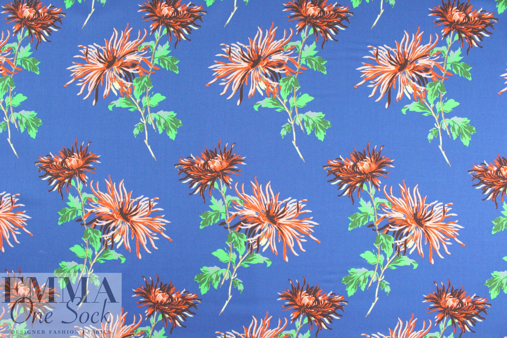 famous designer flowers on blue wool/silk woven 1.5 yd