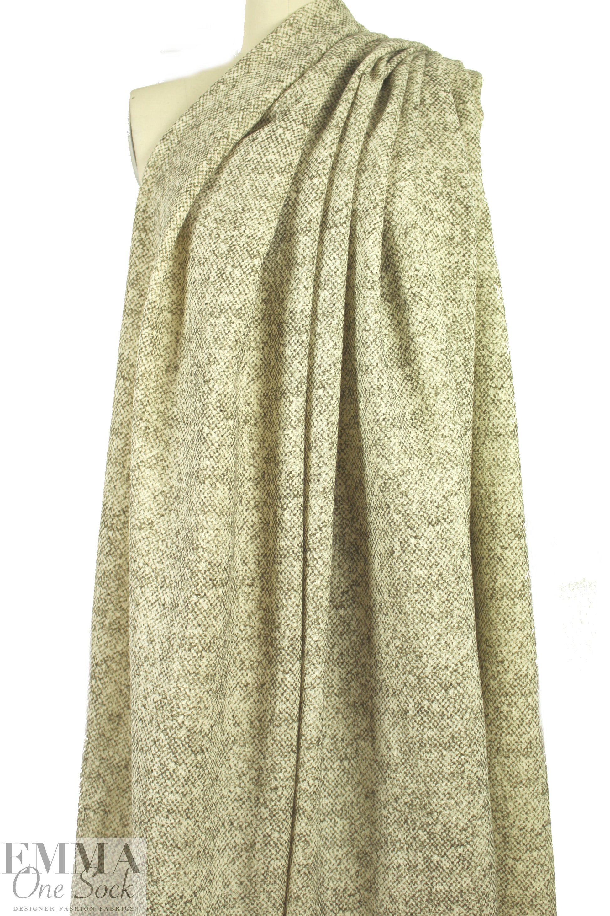 Italian moss/cream speckle printed wool woven 1.75 yds