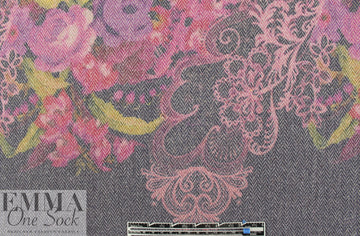 Italian floral motif printed wool blend herringbone