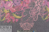 Italian floral motif printed wool blend herringbone 1 yard, Partial Panel
