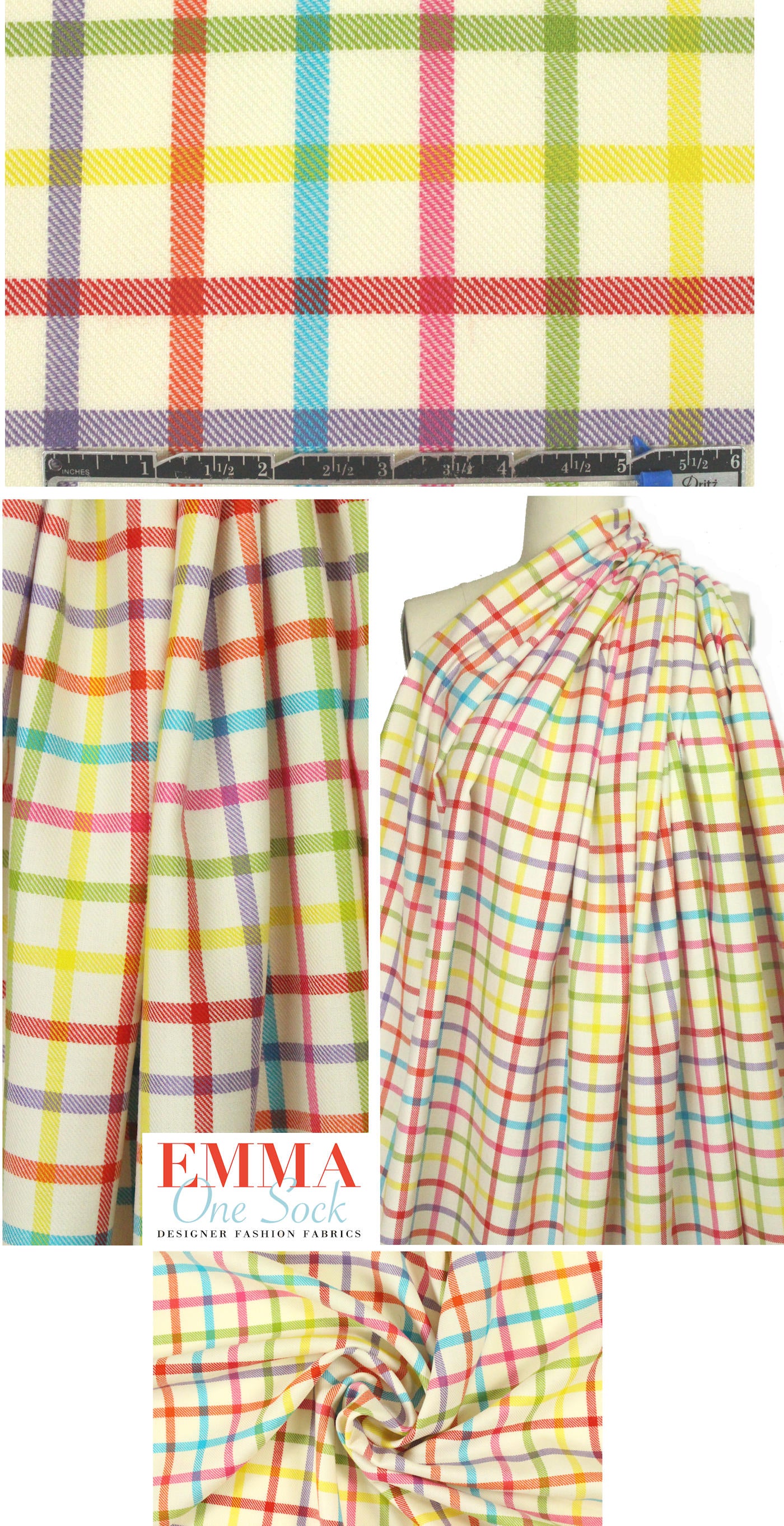 Italian colorful plaid all-wool twill weave suiting 1.75 yd