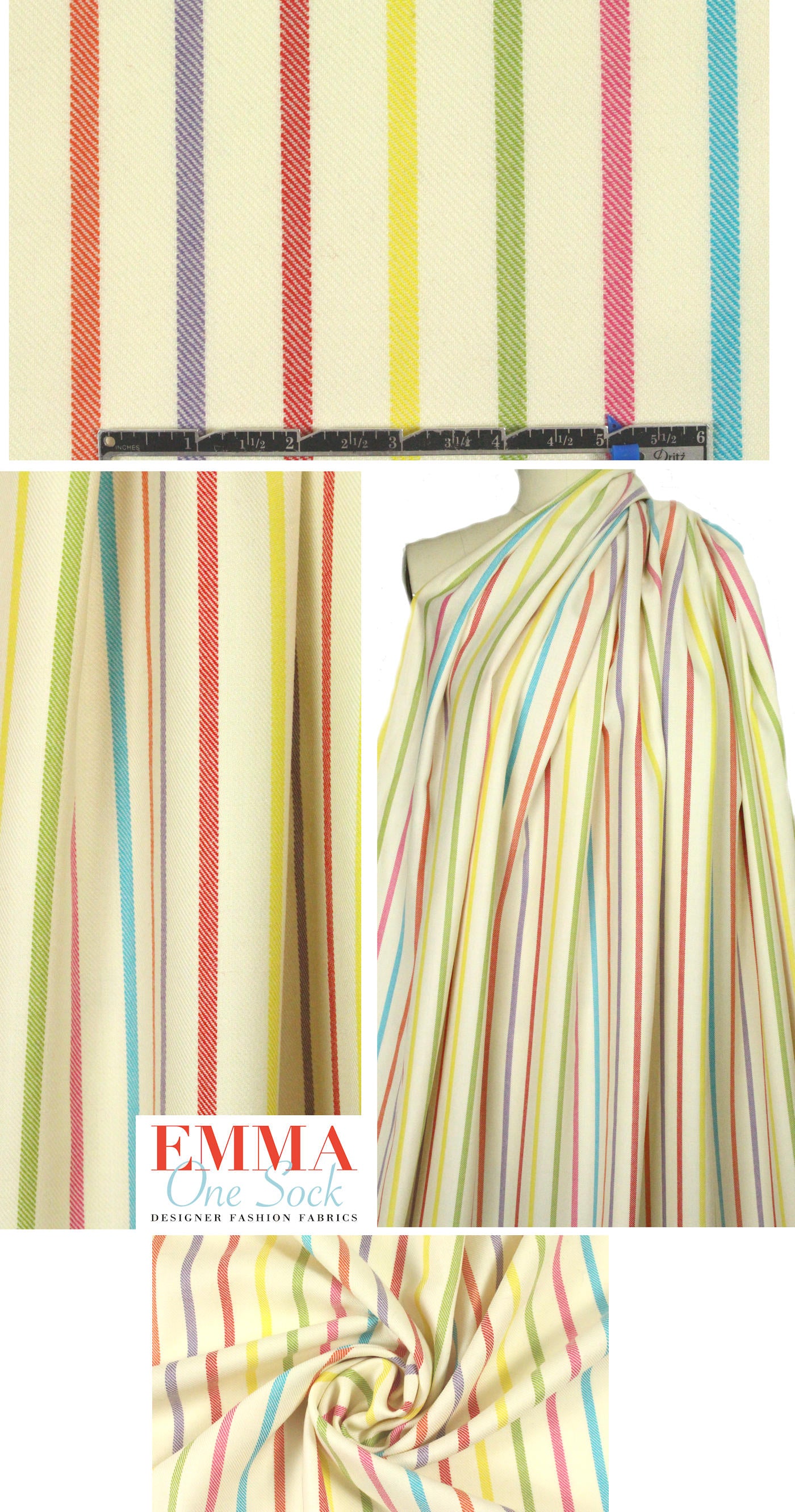 Italian colorful stripe all-wool twill weave suiting