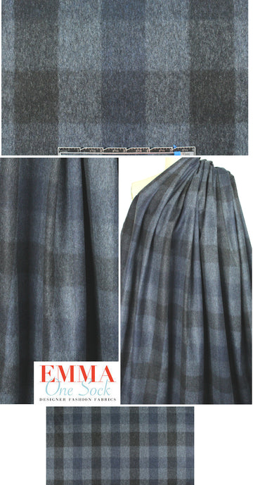 Italian wool blend melton - blue tones plaid