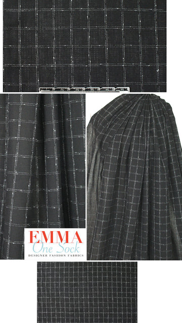 Italian yarn dyed windowpane wool gauze - black/dove