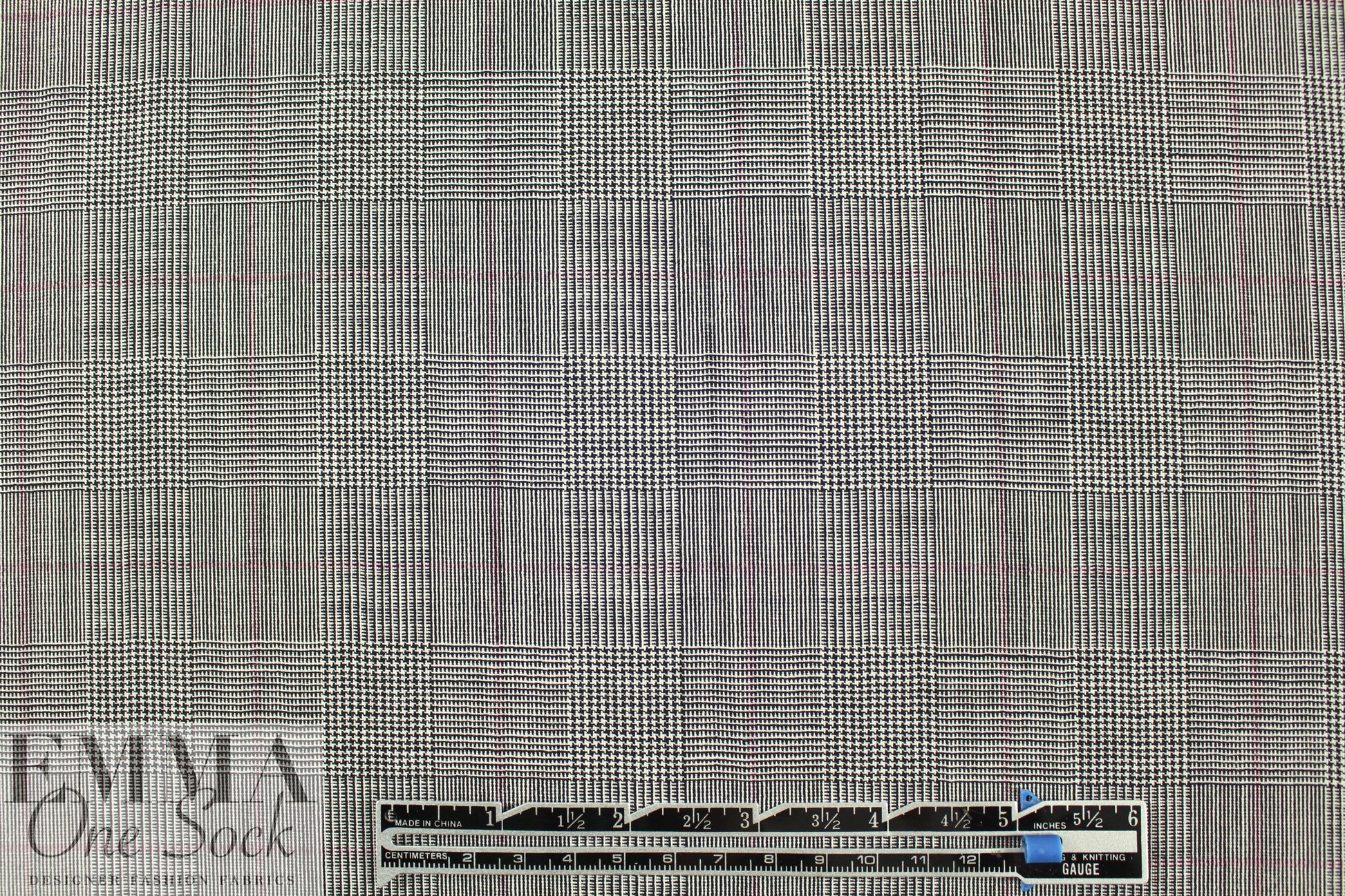 Italian all-wool black/white/red glen plaid suiting 2 yd