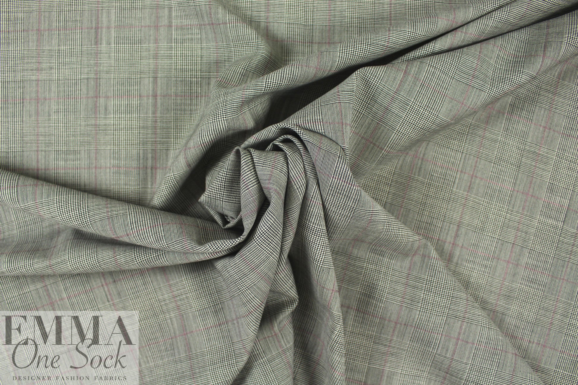 Italian all-wool black/white/red glen plaid suiting
