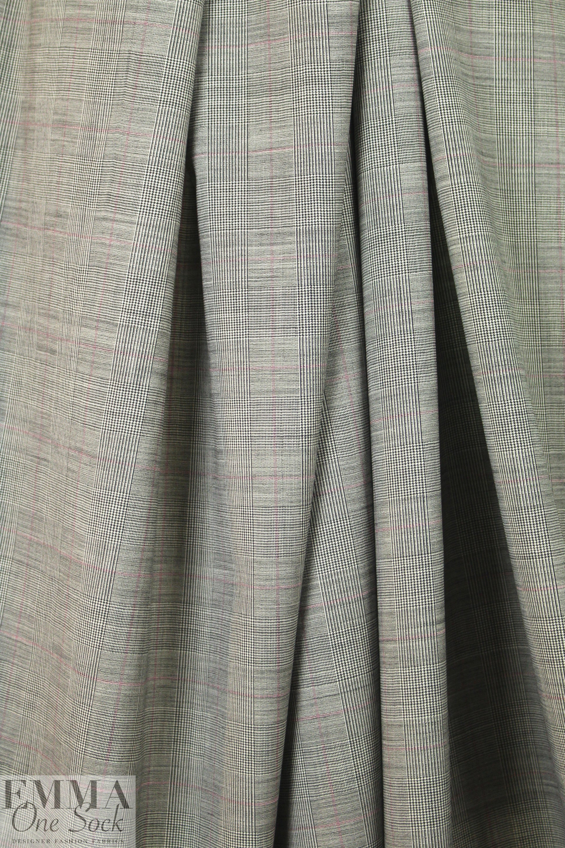 Italian all-wool black/white/red glen plaid suiting 2 yd