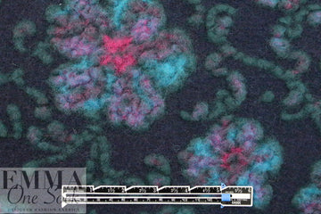 Italian textured navy/teal floral wool fleece knit