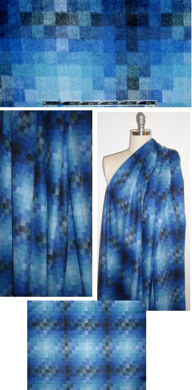 Pr@da wool blend brushed blue mosaic woven