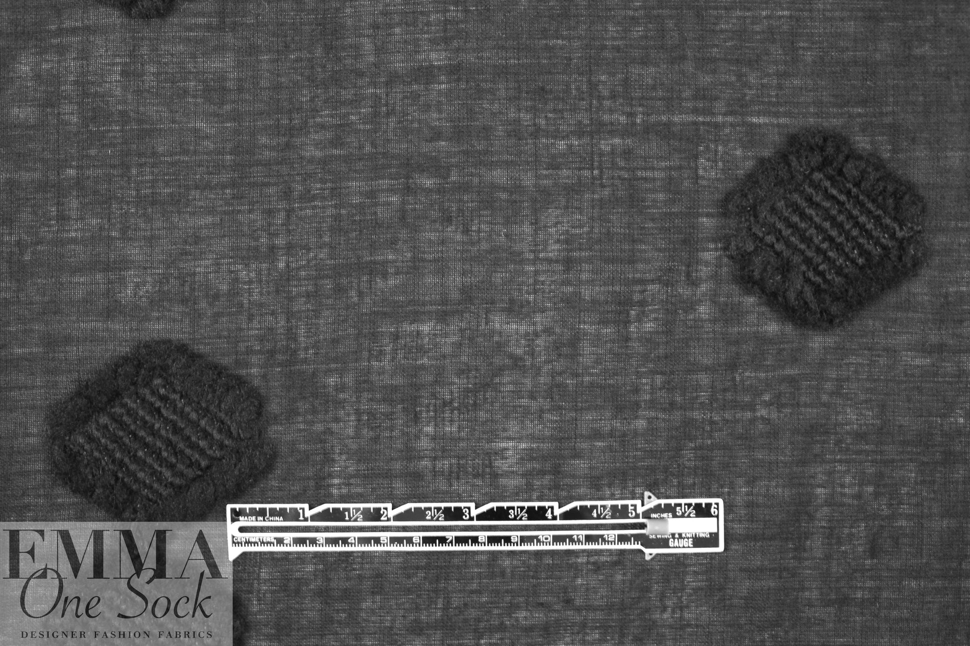 NY designer black wool w/ textured diamonds