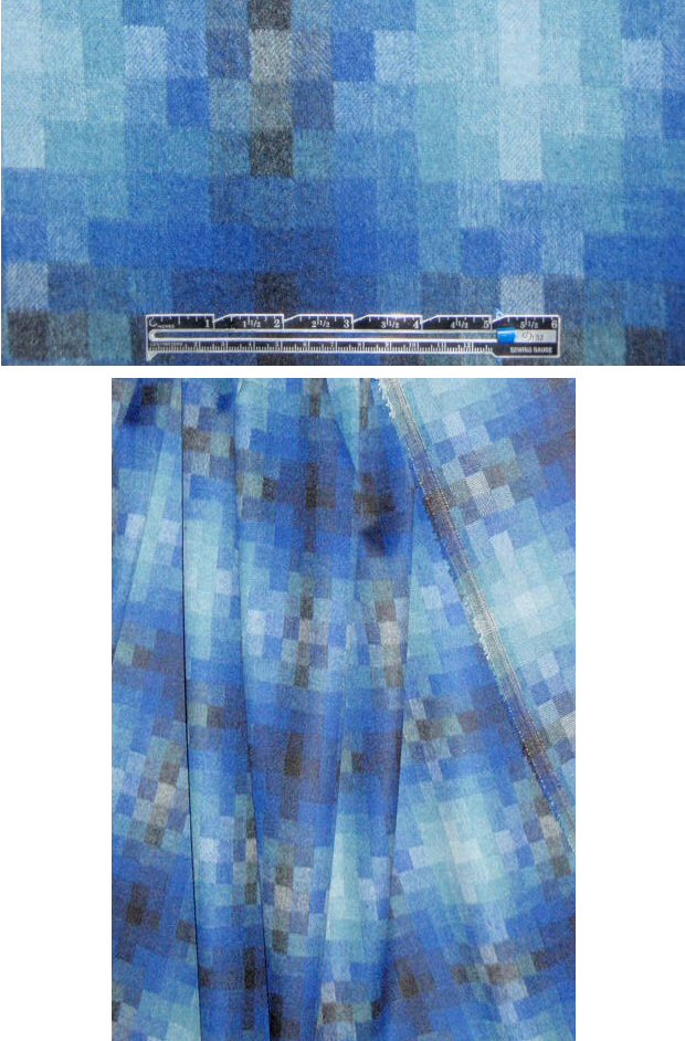 Italian wool blend brushed blue mosaic woven