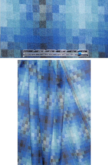 Italian wool blend brushed blue mosaic woven
