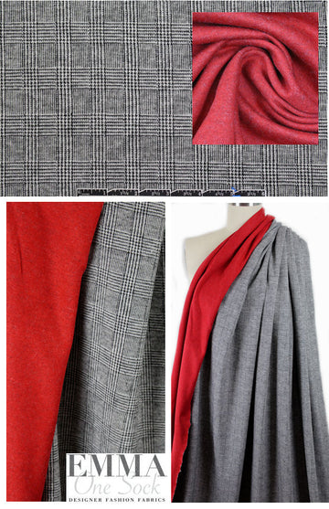 Italian reversible knit - glen plaid/ red