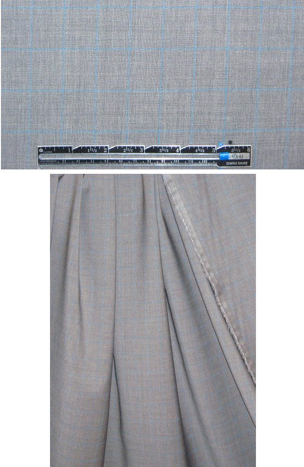 Italian stretch wool windowpane woven - gray/blue 1.9 yd