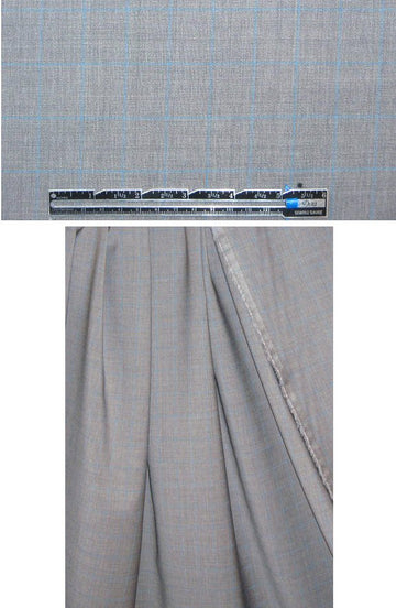 Italian stretch wool windowpane woven - gray/blue 1.9 yd