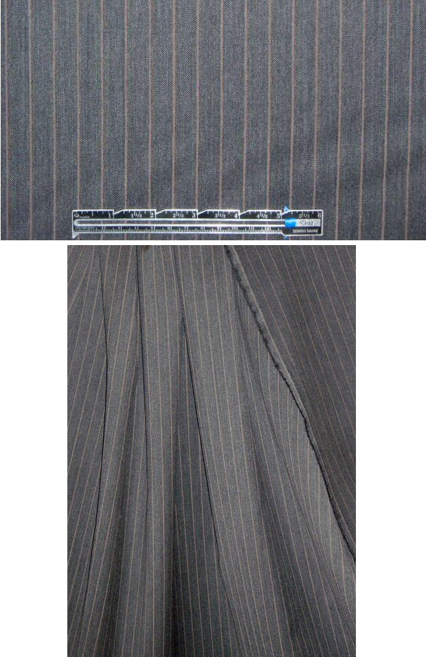 Italian wool pinstripe woven - dark gray/mocha 1.75 yd