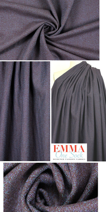 NY designer wool blend twill - plum/blue tweed 2 yd