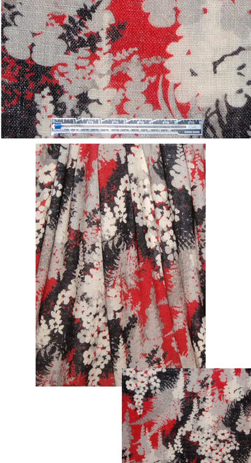 Italian red/black/gray print wool basketweave