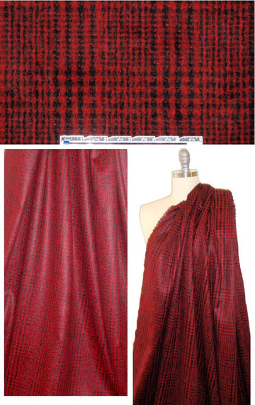 Italian wool/mohair glen plaid - red/black 1.5 yds