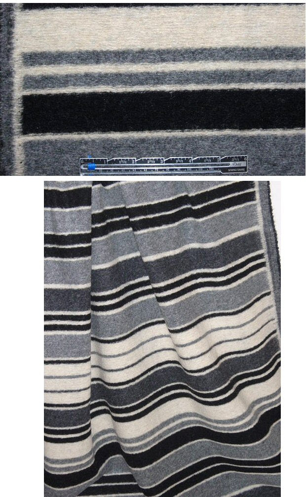 Italian wool/angora fleece black/gray/stone stripe