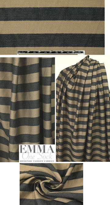 Italian tan/charcoal wide stripe wool twill woven 1.88 yds