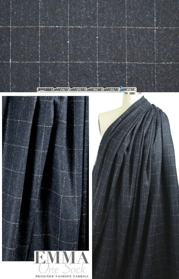 Italian wool/mohair windowpane woven - midnight