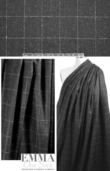Italian wool/mohair windowpane woven - off black