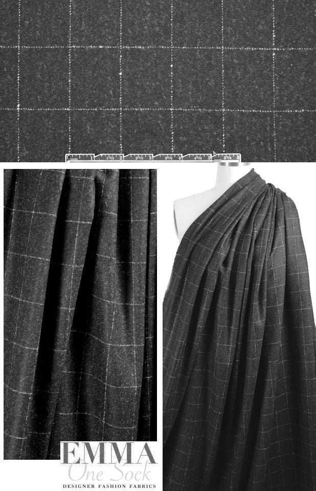Italian wool/mohair windowpane woven - off black 1.33 yds