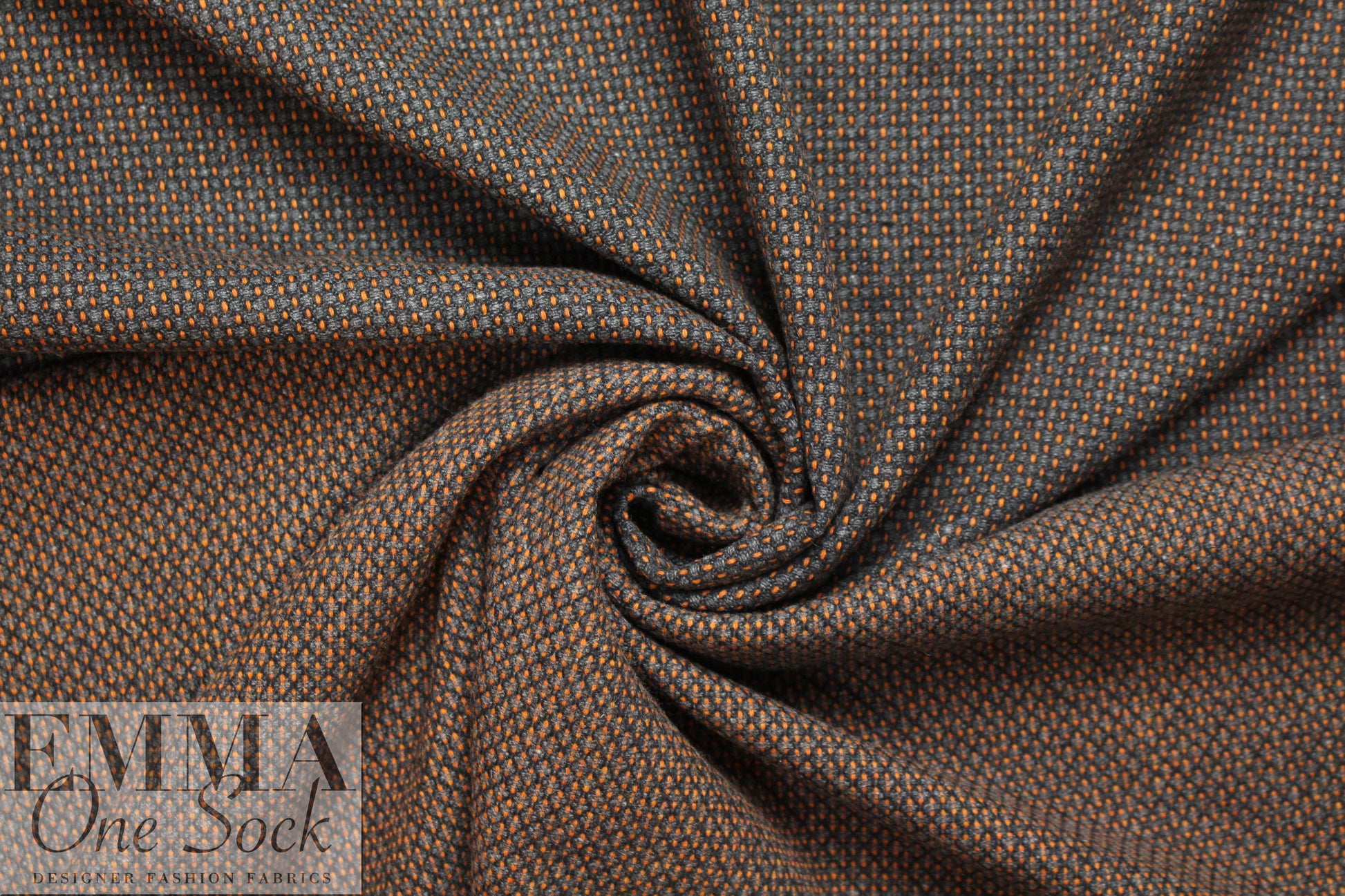 Italian dotted weave wool blend suiting - charcoal/orange