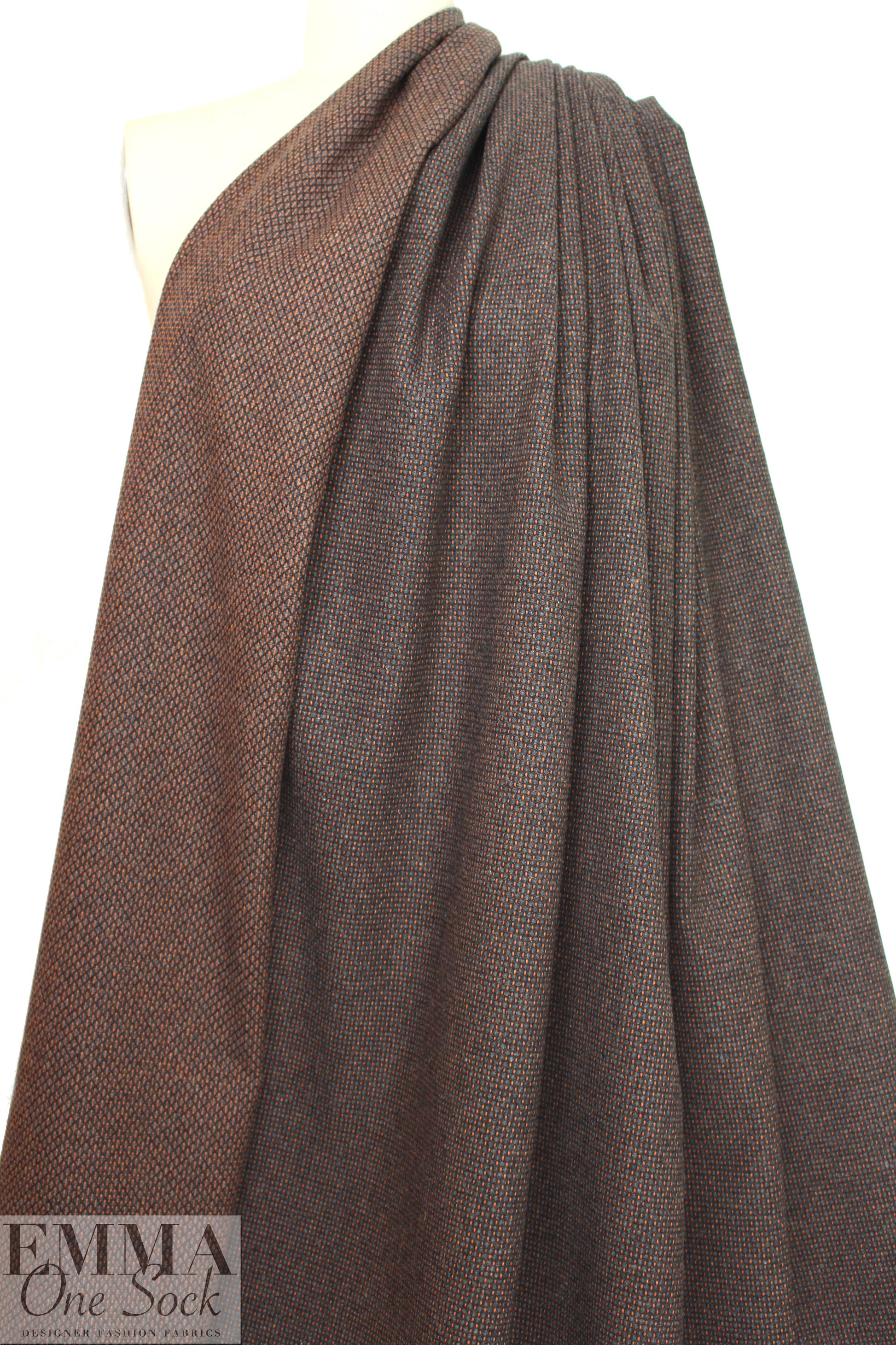 Italian dotted weave wool blend suiting - charcoal/orange