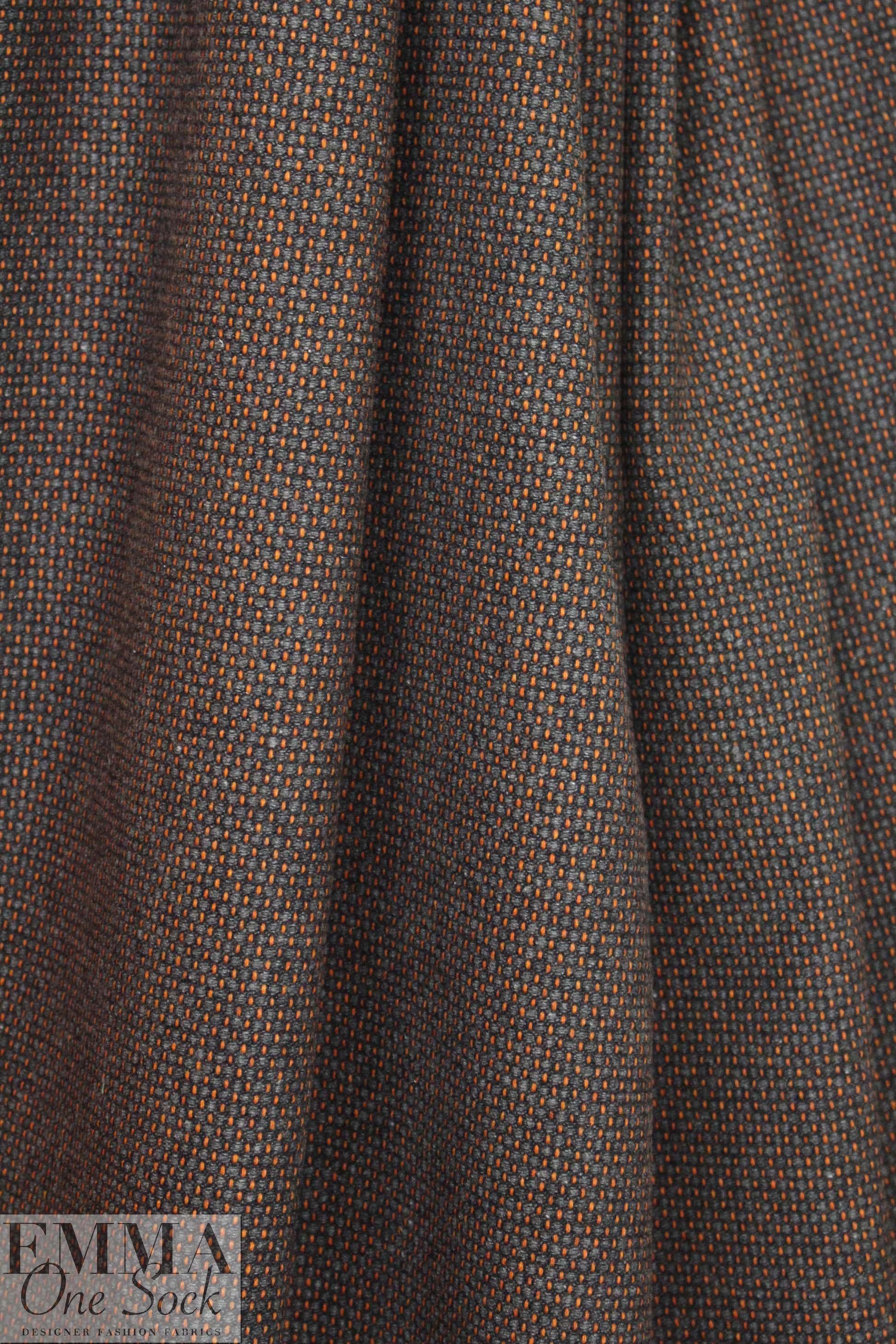 Italian dotted weave wool blend suiting - charcoal/orange