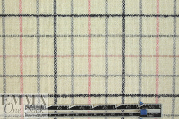 Italian pink/gray/cream wool blend stretch windowpane suiting 1.66 yd
