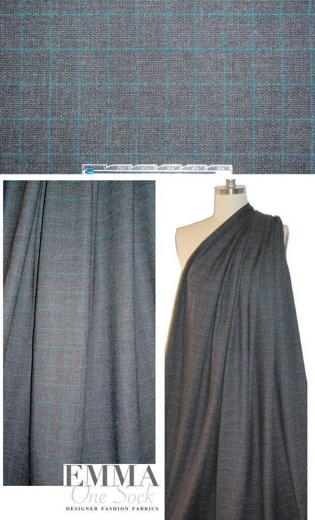 Mi11y teal accents Italian glen plaid suiting 2.25 yd