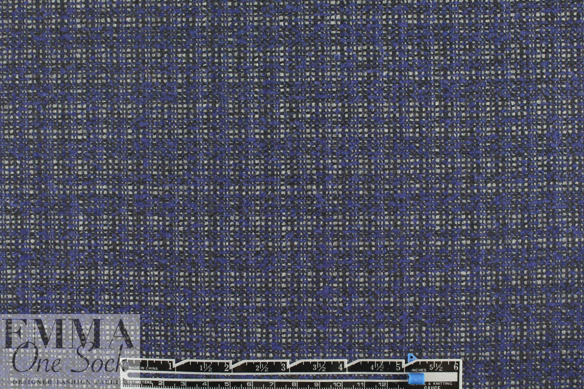 Trin@ Turk royal/black/silver wool blend tweed 1.75 yd